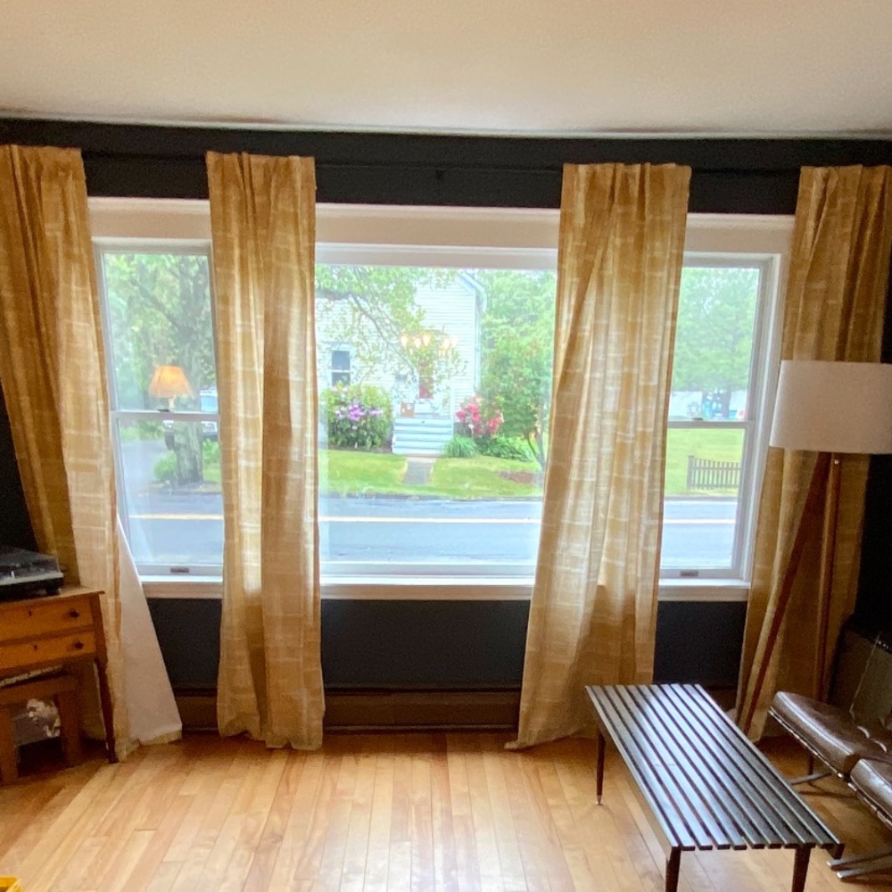 West Elm Mid-Century Canvas Etched Grid Curtain- Horseradish 48”x96”